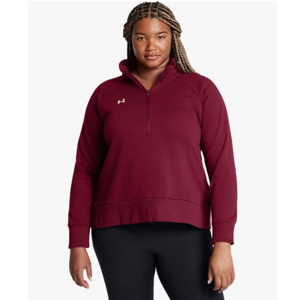 NWT Under Armour Women's Cardinal Red Rival Fleece Half Zip Size Small